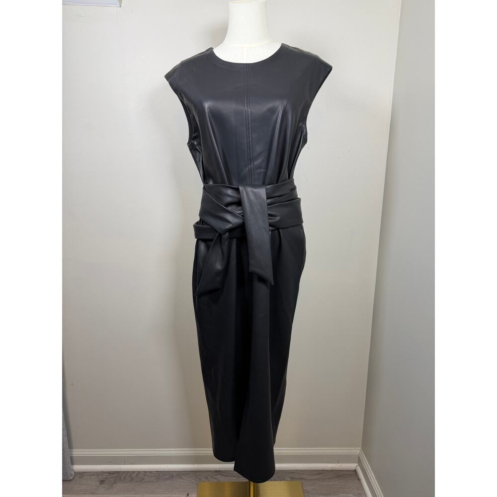 Modern Citizen Pilar Vegan Leather Tie-Front Dress Sleeveless Black LBD - Picture 3 of 12